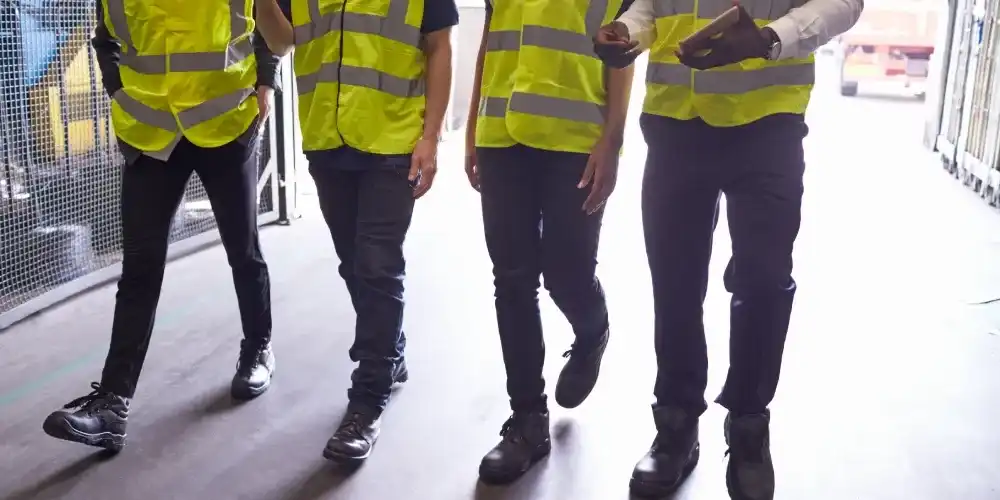 Factory workers walking